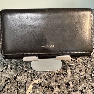 Saint Laurent Paris Black Leather Flap Wallet Made in Italy